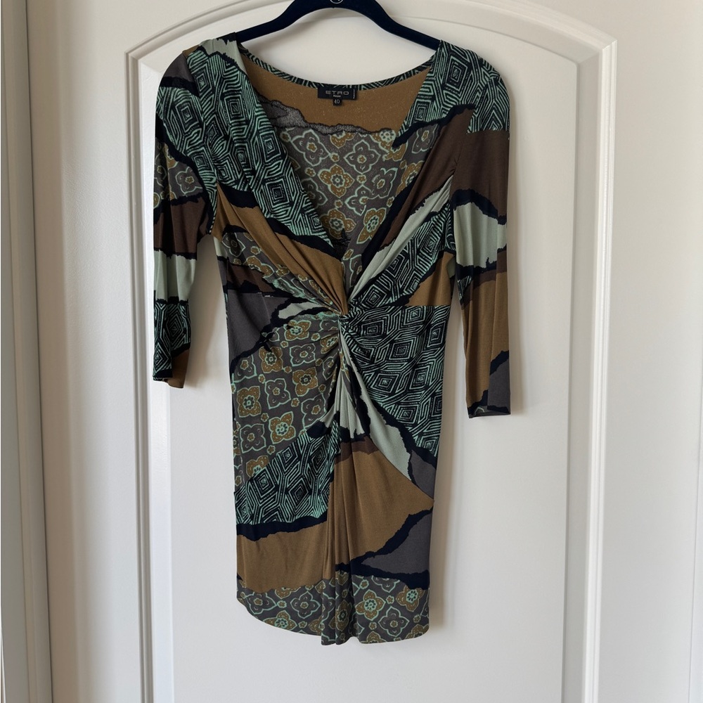 Etro Geometric Patterned Top in Brown and Green